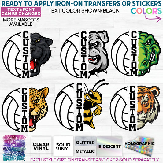 SBS-116-3 Split Volleyball Mascot Team Name See Photos for Full List of Available Mascots Custom Printed Iron On Transfer or Sticker