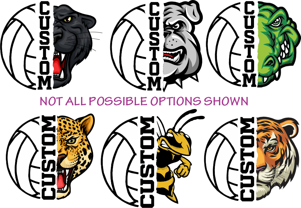 (s116-3) Split Volleyball Team Name Custom Text 58 Mascot Styles