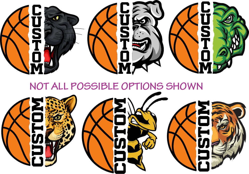 (s145-4E) Split Basketball Team Name Custom Text 58 Mascot Styles