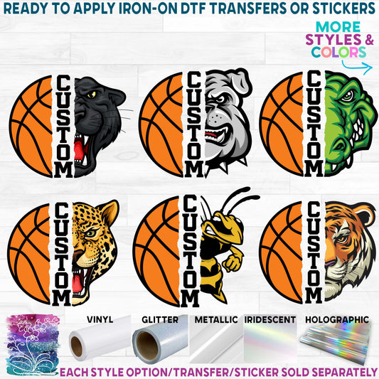 (s116-4) Split Basketball Mascot Team Printed Heat Transfer or Sticker