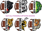 (s145-4F) Split Football Team Name Custom Text 58 Mascot Styles
