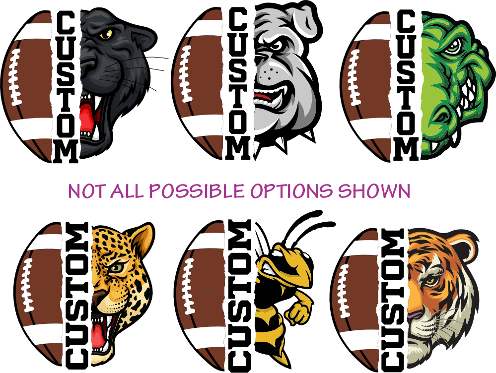 (s145-4F) Split Football Team Name Custom Text 58 Mascot Styles