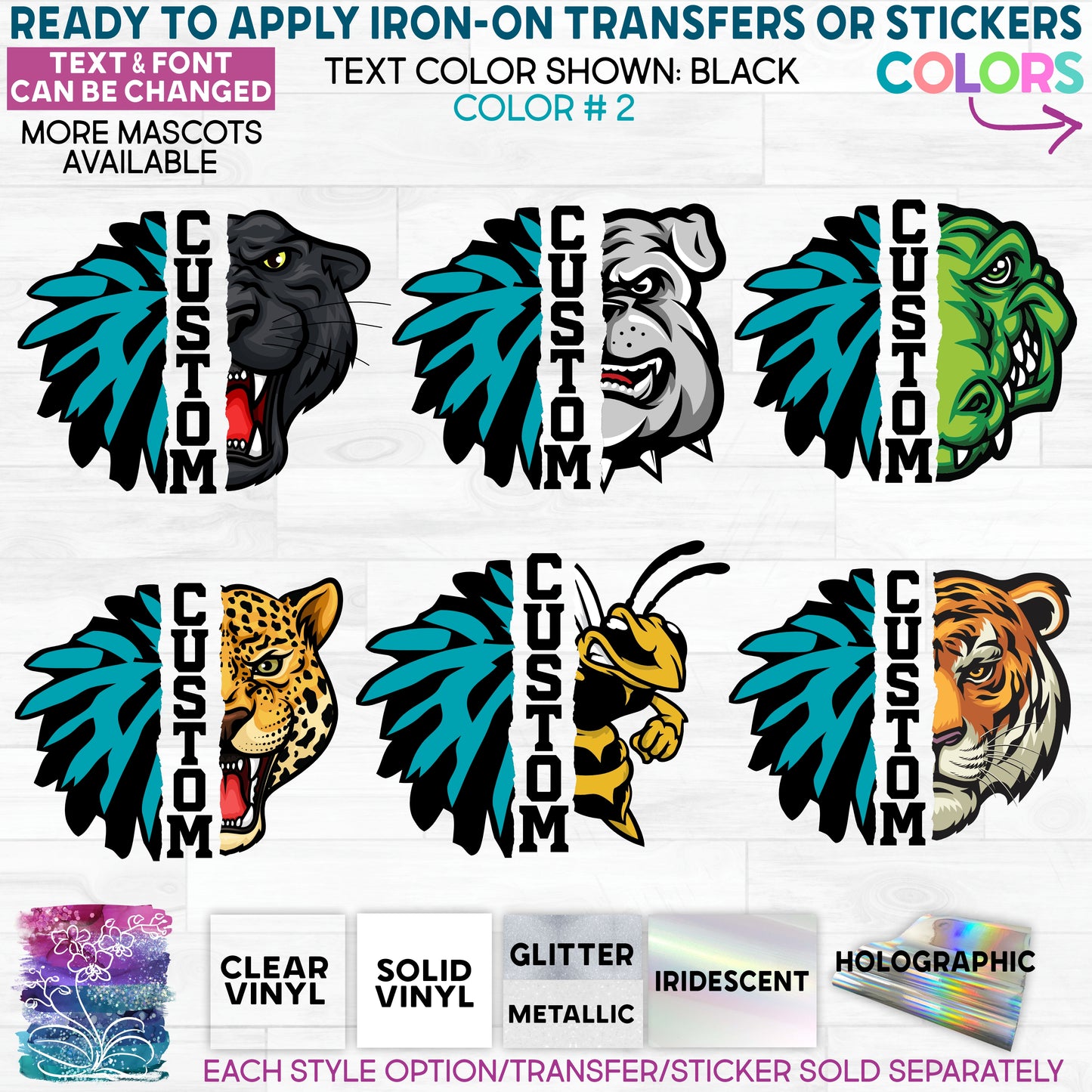 (s116-6) Split Cheer Pom Pom Mascot Team Glitter or Vinyl Iron-On Transfer or Sticker