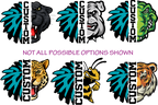 (s116-6) Split Cheer Pom Pom Team Name Custom Text 58 Mascot Styles