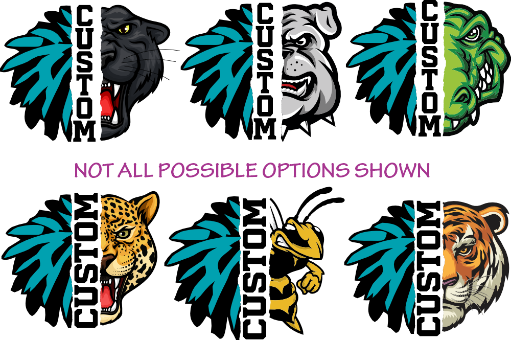 (s116-6) Split Cheer Pom Pom Team Name Custom Text 58 Mascot Styles