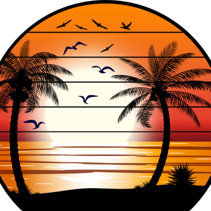 (117-04-O) Retro Sunset Tropical Palm