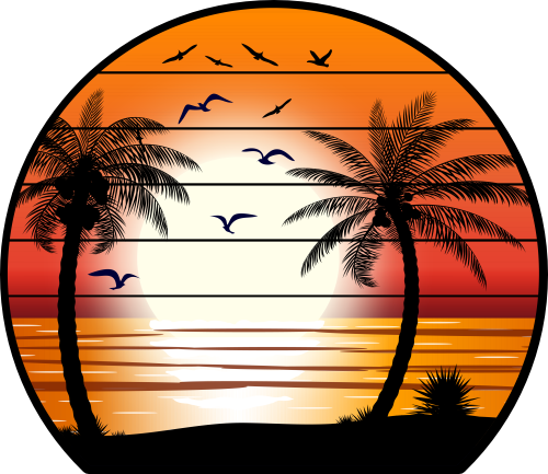 (117-04-O) Retro Sunset Tropical Palm