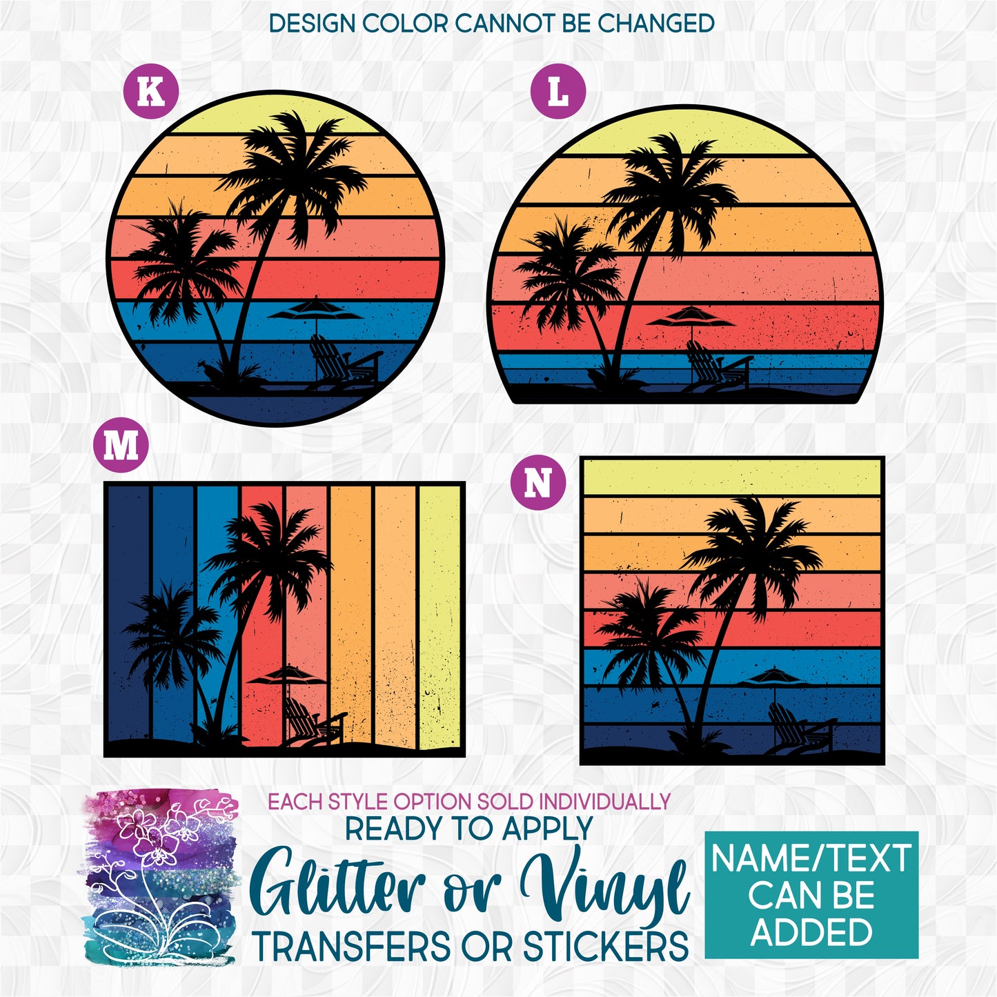 SBS-117-B Retro Sunset Tropical Palm Trees Beach Chair Made-to-Order Iron-On Transfer or Sticker