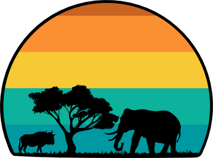 (s117-3A) Retro Sunset Safari Elephant