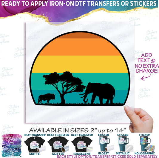 (s117-3A) Retro Sunset Safari Elephant