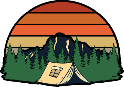 (117-03-D) Retro Sunset Tent Camping Mountains