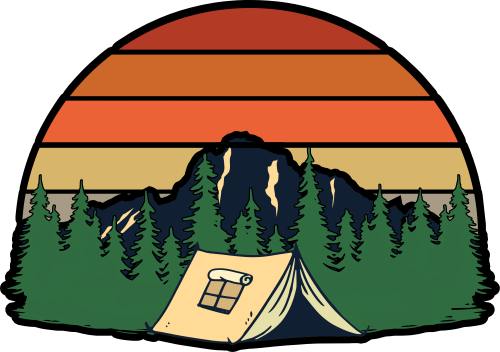 (117-03-D) Retro Sunset Tent Camping Mountains