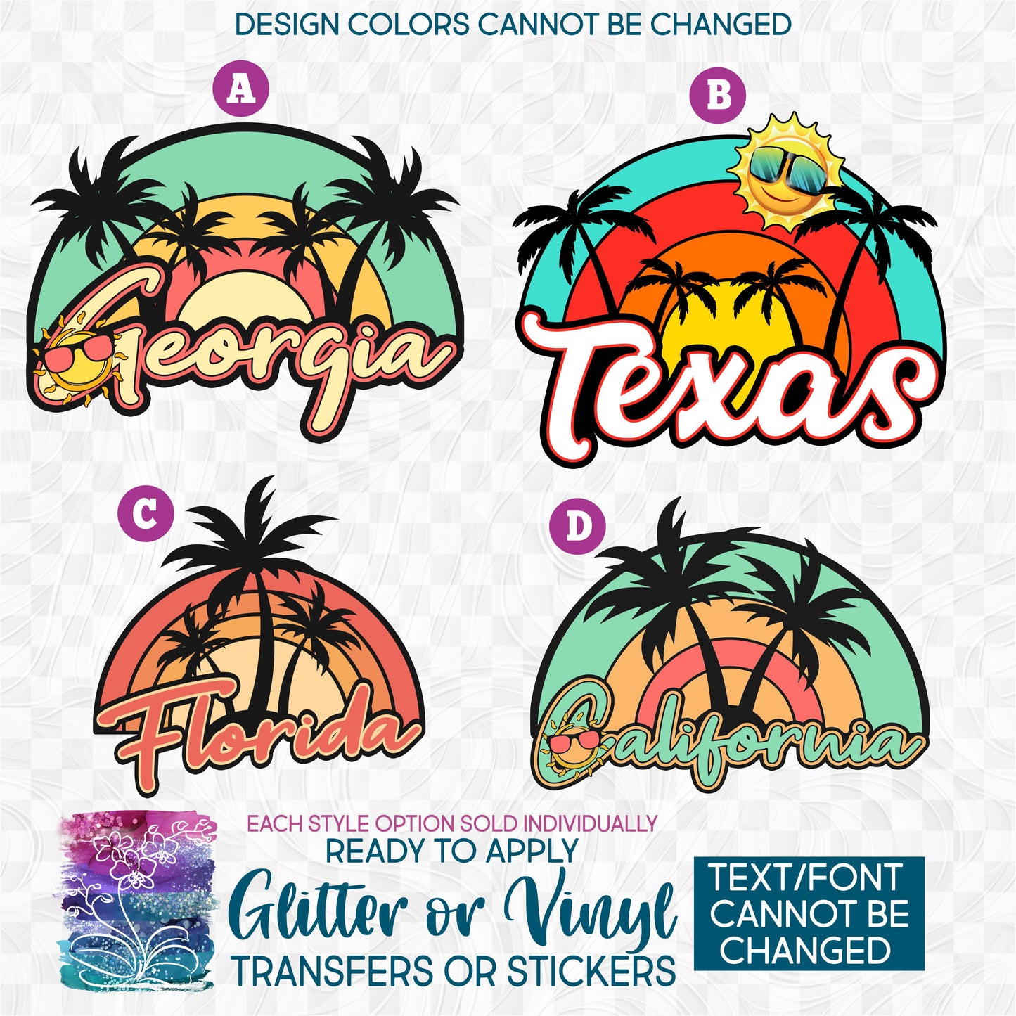 SBS-117-A6 Sunset Beach Tropical Palm Trees Georgia Texas Florida Made-to-Order Iron-On Transfer or Sticker