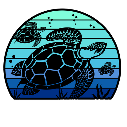 (s117-1B) Retro Sunset Sea Turtles Turtle