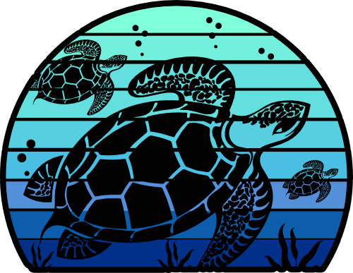 (117-01-B) Retro Sunset Sea Turtles Turtle