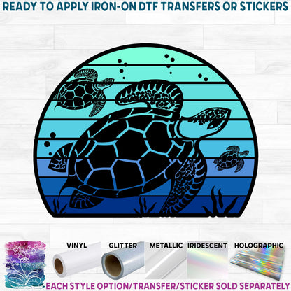 (s117-1B) Retro Sunset Sea Turtles Turtle