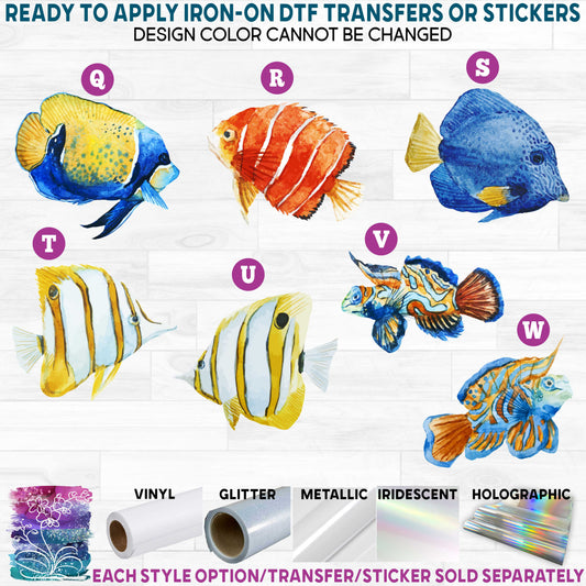 (s119) Watercolor Tropical Fish Printed Heat Transfer or Sticker