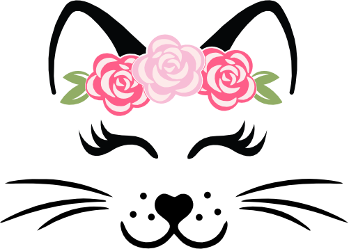 (s012-2-B) Cute Girl Cat Kitty Face with Flowers