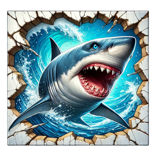 (s120-7-1W) Shark Breaking Thru Wall
