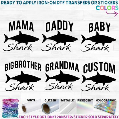 (s120-2A) Shark Family Custom Text Printed Heat Transfer or Sticker