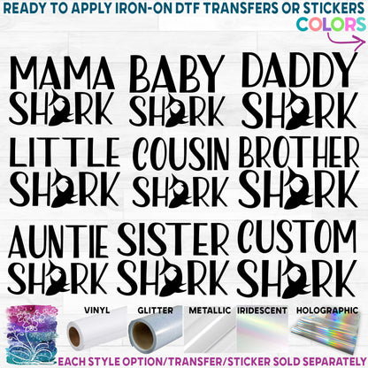 (s120-2B) Shark Family Custom Text Printed Heat Transfer or Sticker