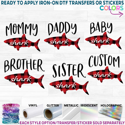 (s120-2C) Buffalo Plaid Shark Family Custom Text Custom Text