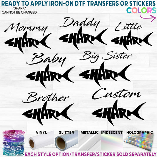 (s120-2G) Shark Family Custom Text Printed Heat Transfer or Sticker