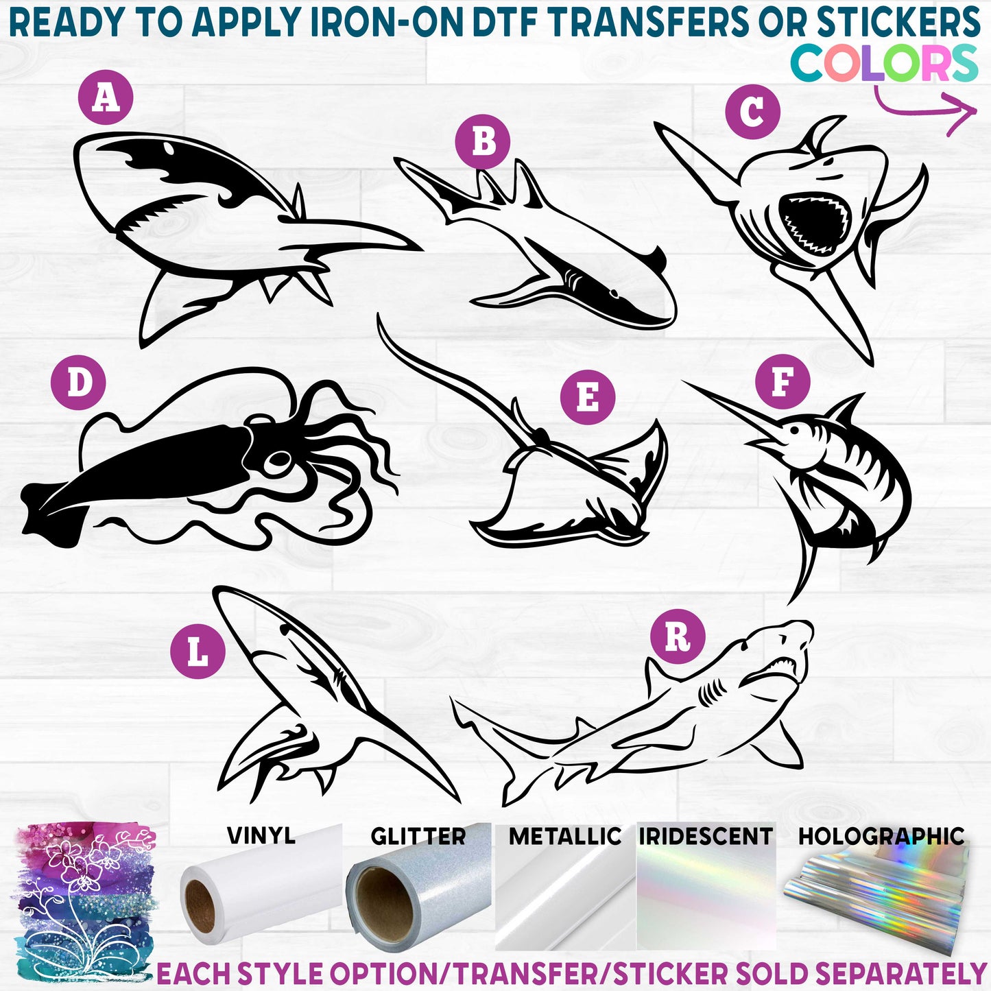 (s120-1) Sharks Shark Swordfish Sting Ray Squid