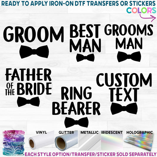 (s122-H) Bow Tie Groom Wedding Party Custom Text