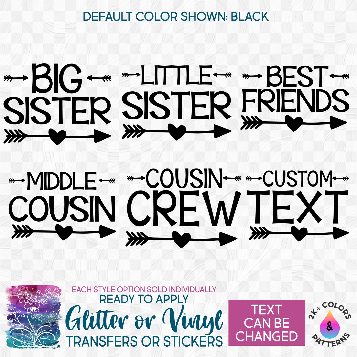 (s122-J2) Big, Little, Brother, Sister, Cousin Custom Text Glitter or Vinyl Iron-On Transfer or Sticker
