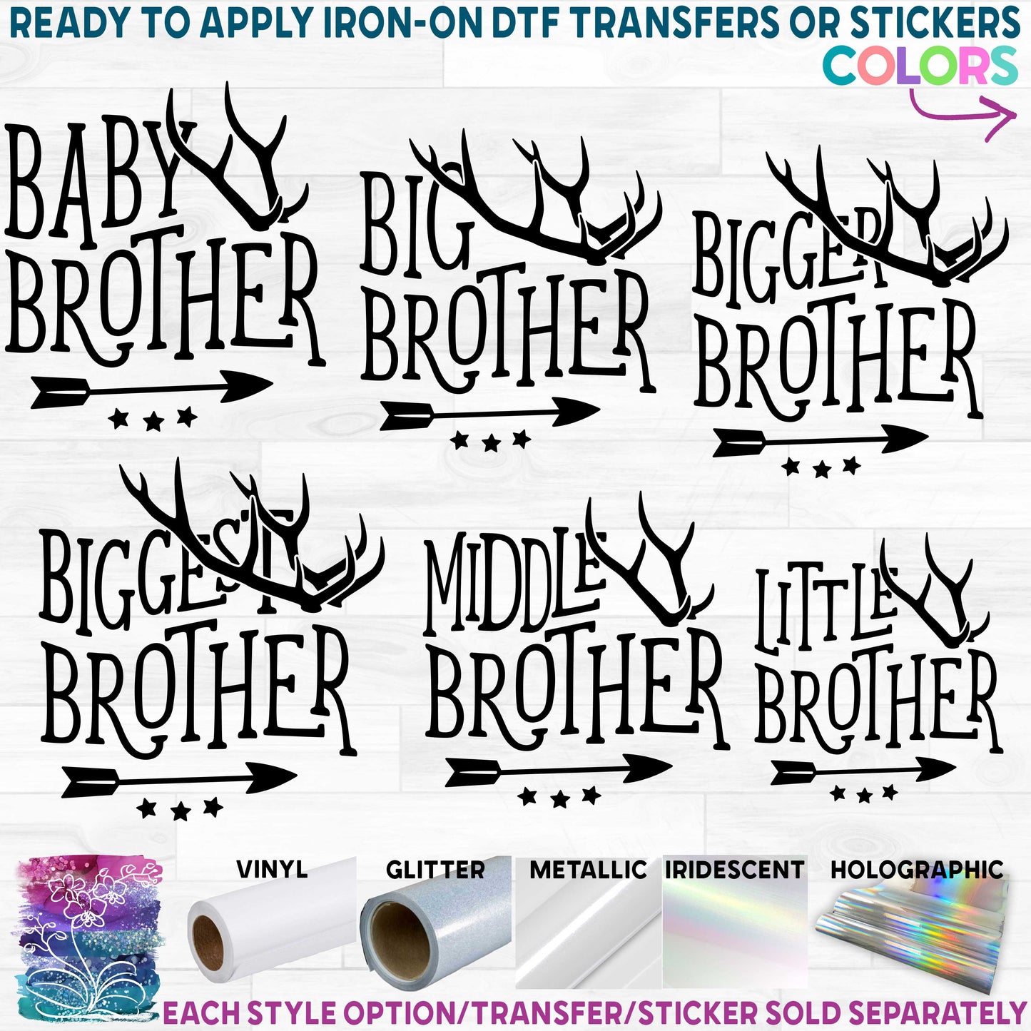 (s126-K-B) Big, Bigger, Biggest, Middle, Little, Littlest, Baby Brother Deer Antlers