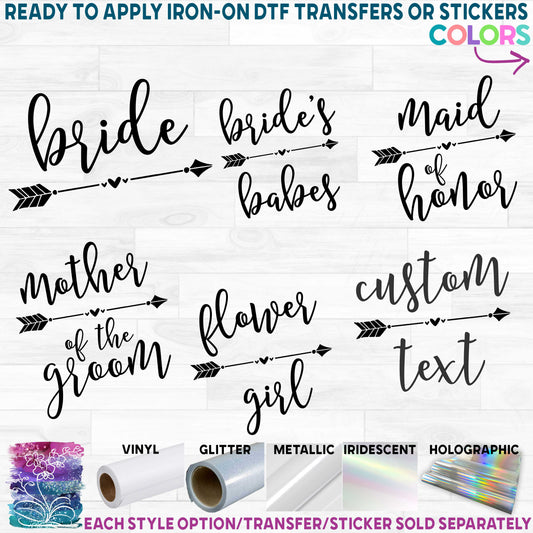 (s122-V) Bridal Wedding Party Arrow Custom Text