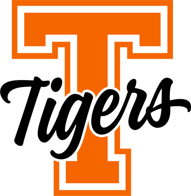 (123-01) T Tigers Collegiate Letter Team Name