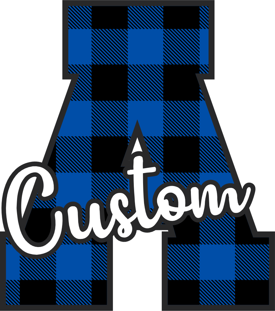 (s123-2) Wildcats Royal Buffalo Plaid Custom Letter Team Name Text