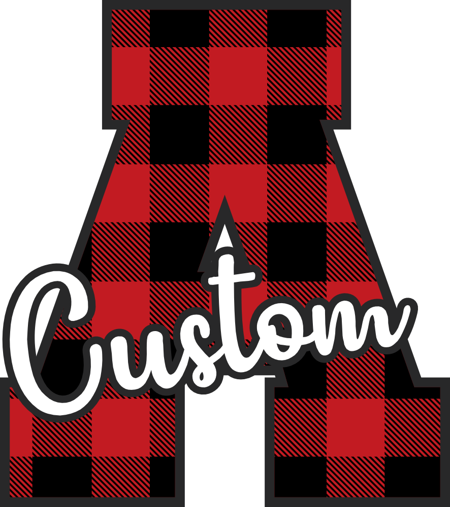 (s123-02) Wolfpack Red Buffalo Plaid Custom Letter Team Name Text