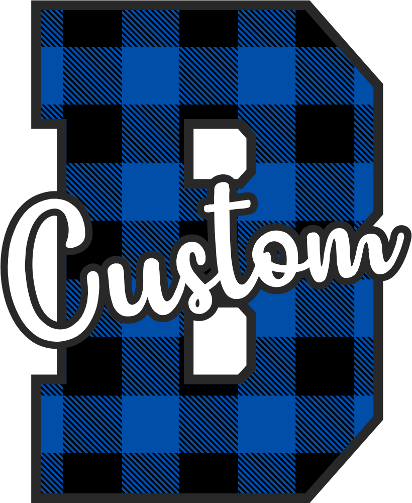 (s123-2) Wildcats Royal Buffalo Plaid Custom Letter Team Name Text