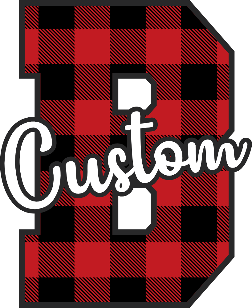 (s123-02) Wolfpack Red Buffalo Plaid Custom Letter Team Name Text