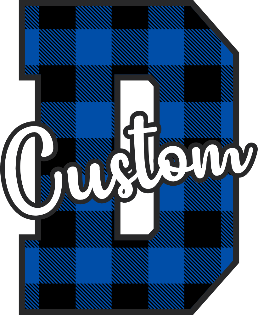 (s123-2) Wildcats Royal Buffalo Plaid Custom Letter Team Name Text
