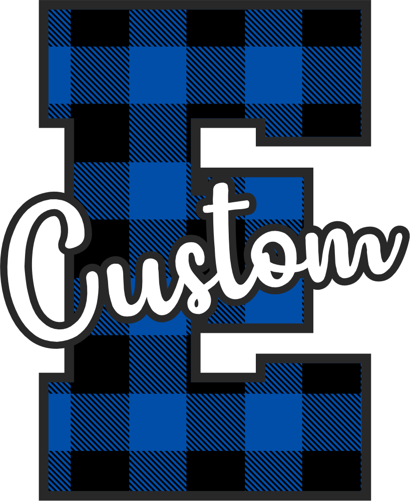 (s123-2) Wildcats Royal Buffalo Plaid Custom Letter Team Name Text
