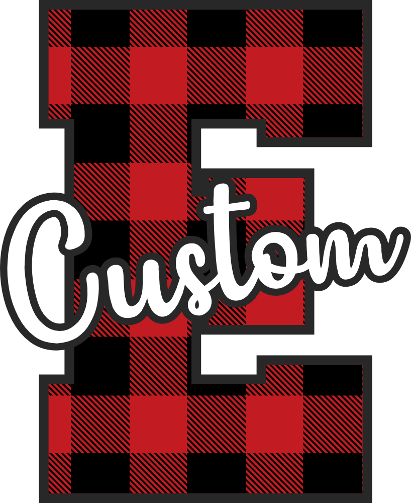 (s123-02) Wolfpack Red Buffalo Plaid Custom Letter Team Name Text