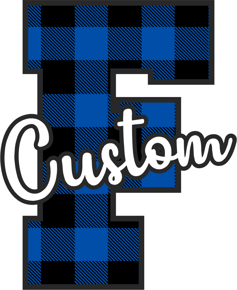 (s123-2) Wildcats Royal Buffalo Plaid Custom Letter Team Name Text