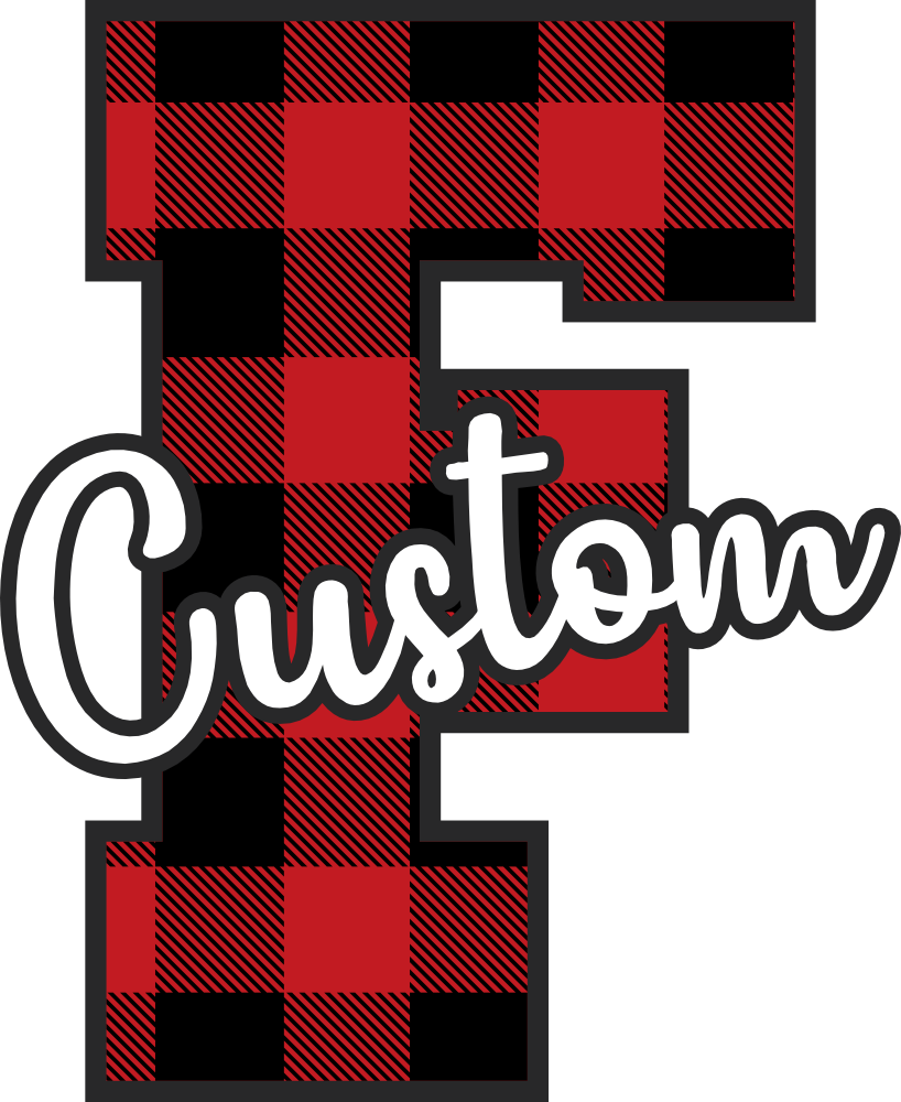 (s123-02) Wolfpack Red Buffalo Plaid Custom Letter Team Name Text
