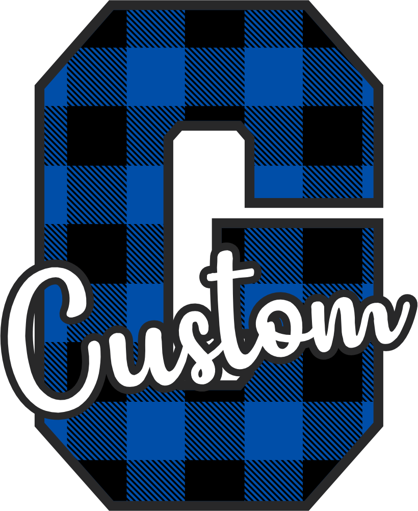 (s123-2) Wildcats Royal Buffalo Plaid Custom Letter Team Name Text