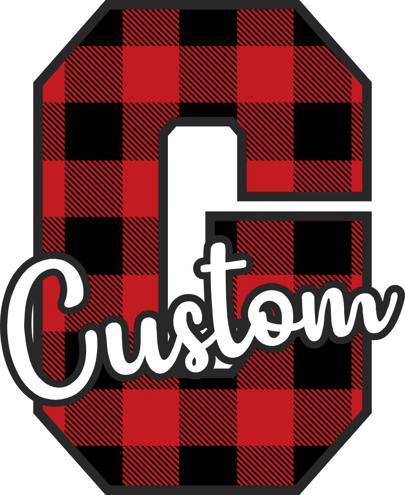 (s123-02) Wolfpack Red Buffalo Plaid Custom Letter Team Name Text