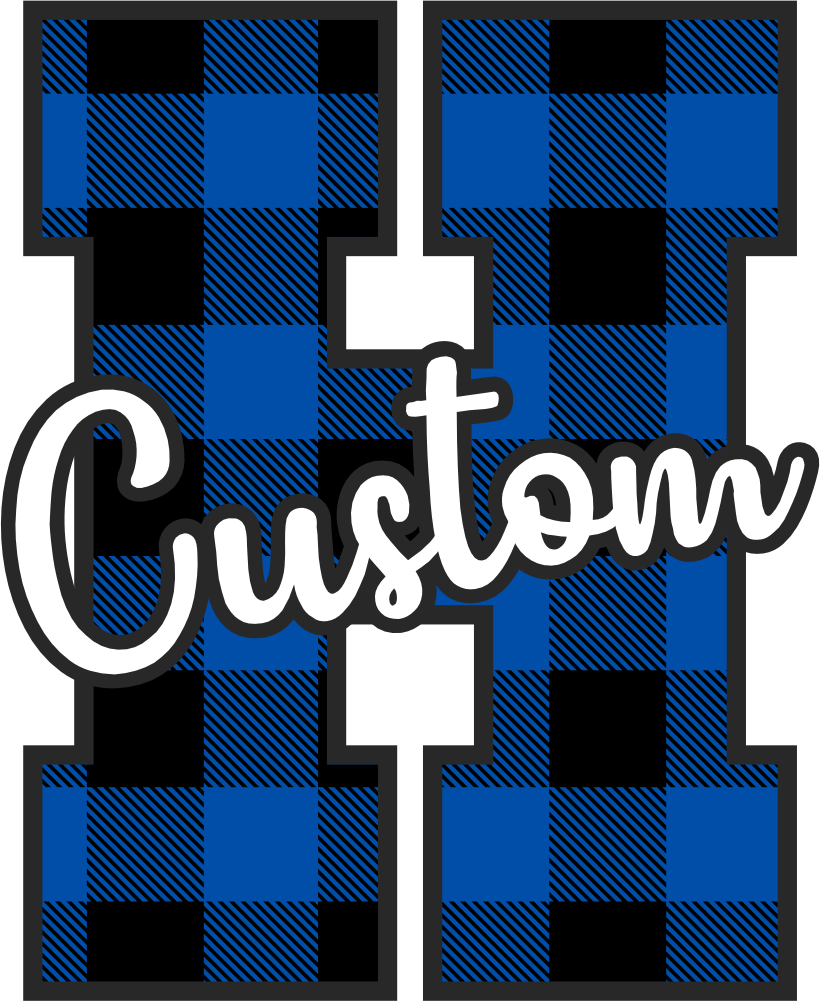 (s123-2) Wildcats Royal Buffalo Plaid Custom Letter Team Name Text