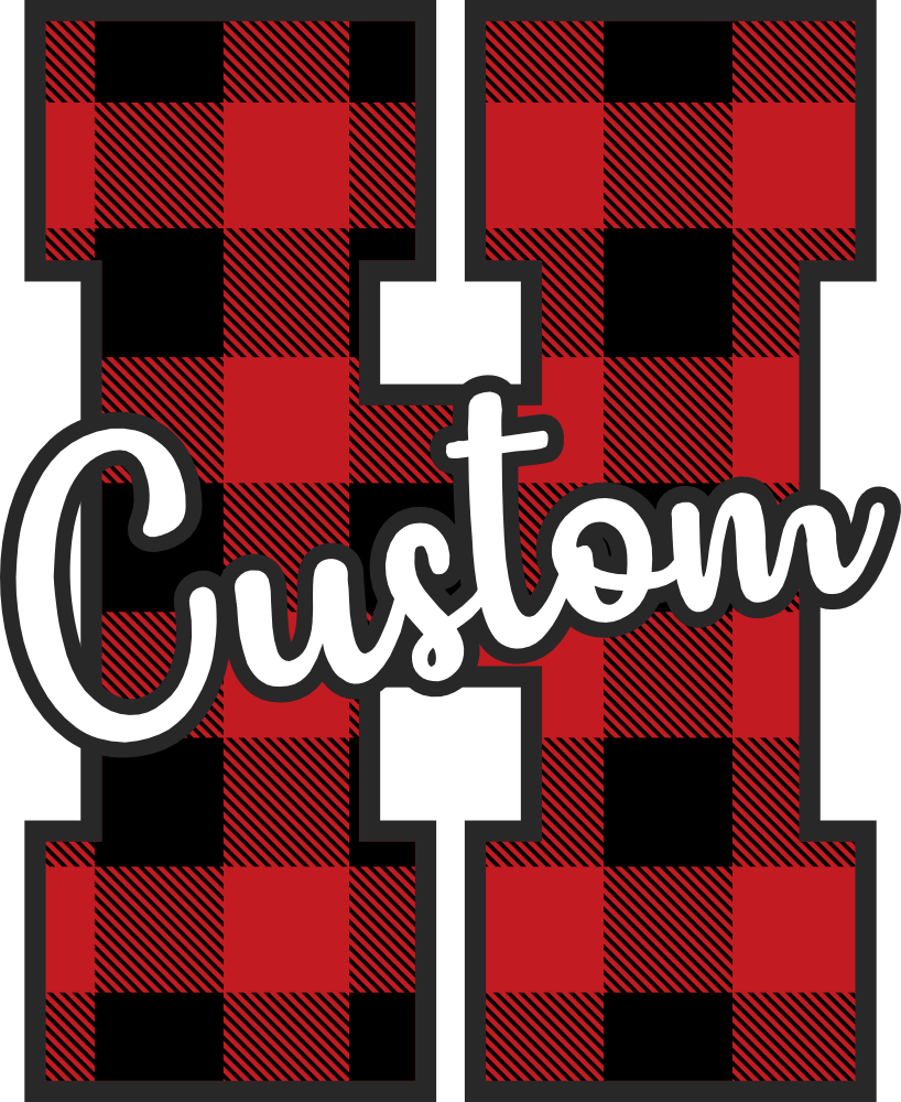 (s123-02) Wolfpack Red Buffalo Plaid Custom Letter Team Name Text