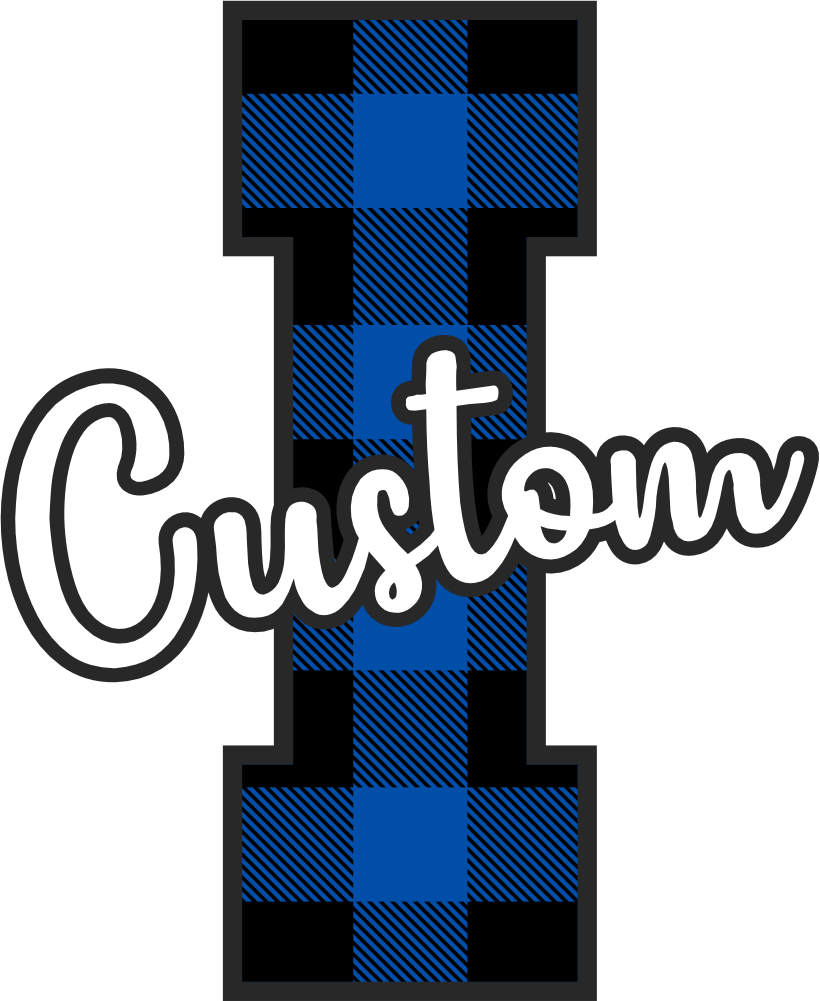 (s123-2) Wildcats Royal Buffalo Plaid Custom Letter Team Name Text