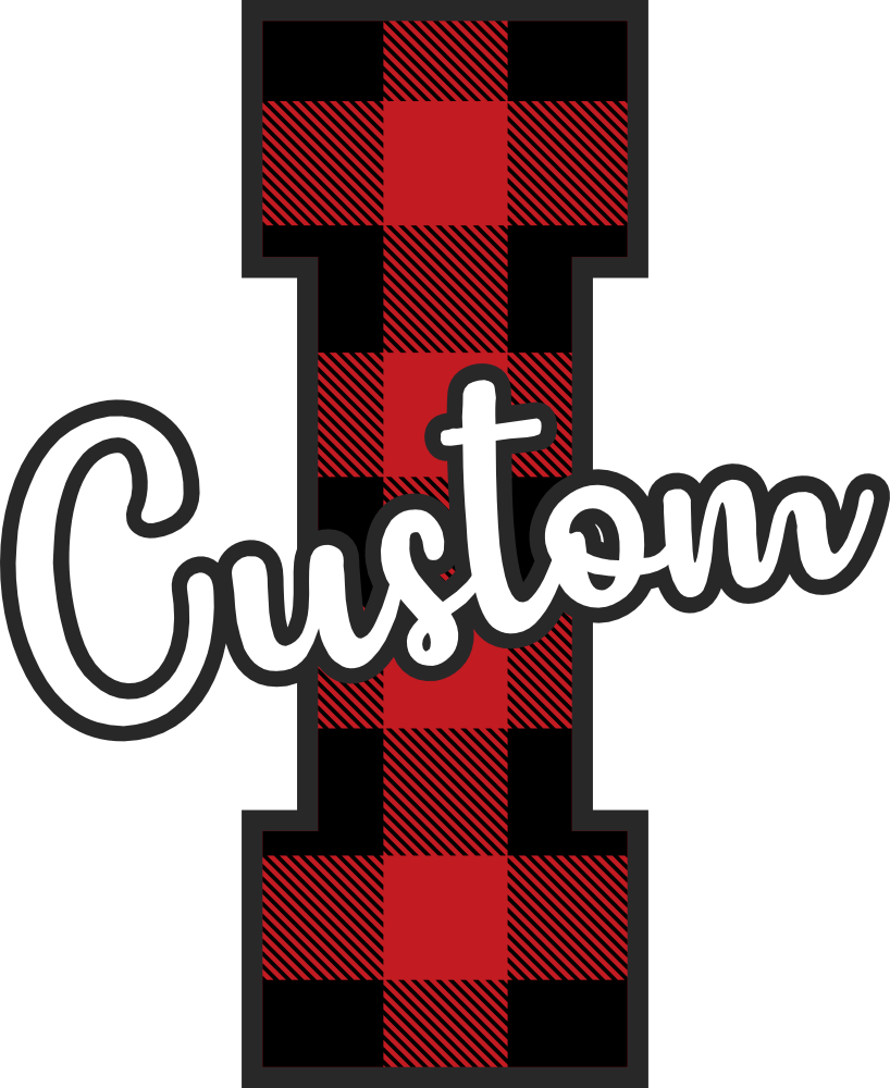 (s123-02) Wolfpack Red Buffalo Plaid Custom Letter Team Name Text