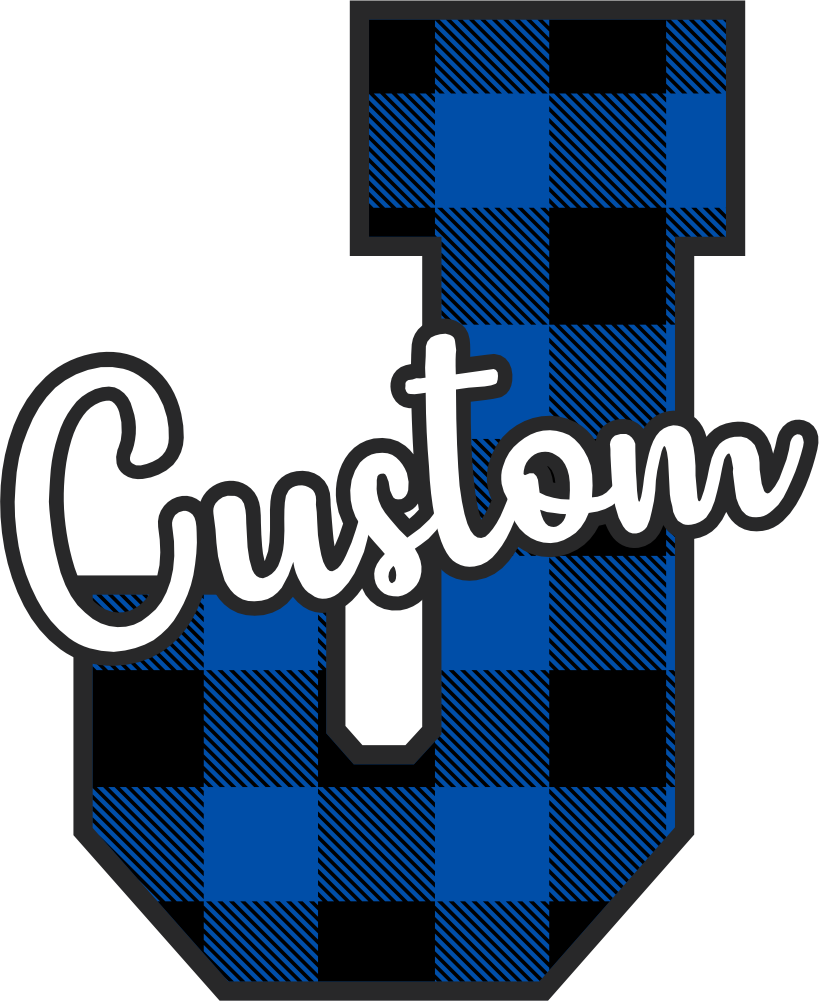 (s123-2) Wildcats Royal Buffalo Plaid Custom Letter Team Name Text