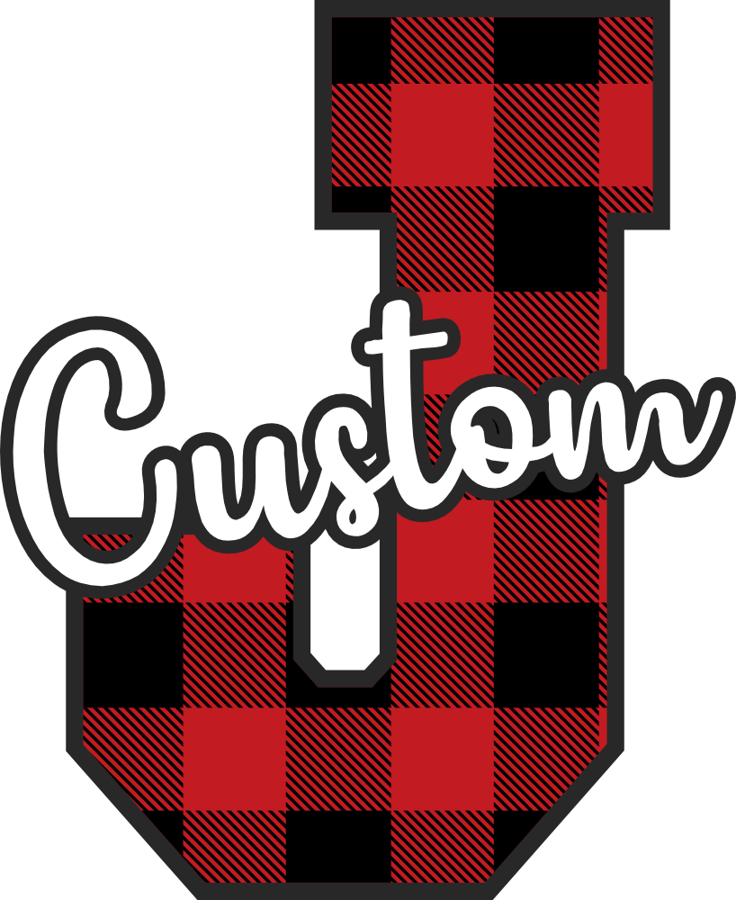 (s123-02) Wolfpack Red Buffalo Plaid Custom Letter Team Name Text